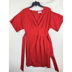 Closet London Dress Womens Size 8 Red Wrap V Neck Fit & Flare Short Mini Belted